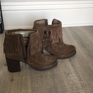 Fringe leather boots